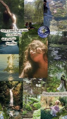 a collage of images with words and pictures on them, including water lilies