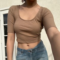 -Brand: H&M -Fitted Brown Ribbed Crop Top -Original Price: $35 -New With Tags #Minimalist #Brown #Croptop #Partytop #Pinterest Light Brown Crop Top Outfit, Brown Ribbed Top Outfit, Fitted Brown Basic Crop Top, Brown Fitted Crop Top For Everyday, Fitted Brown Crop Top For Everyday, Everyday Brown Crop Top, Fitted Beige Top For Everyday, Trendy Everyday Beige Crop Top, Trendy Beige Crop Top For Everyday