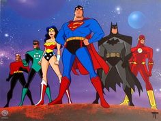 the justice league is standing in front of other dc characters