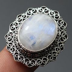 Rainbow Moonstone Gemstone Ring, Jewellery Vintage Style Ring Jewelry Sterling Silver Plated Ring Gift For Her Ring Gift For Him Ring Materials Sterling Silver Plated Ring US Size 9 Stone Name Rainbow Moonstone Colour White Shipping Policy We do ship through DHL, UPS, INDIA POST. I make the gemstones myself for my valued customers so I assure you that the gemstones are Natural and are made from ethically sourced roughs. The rest of the Ring is made from 925 Sterling silver Plated 92.5% pure silv Madonna Jewelry, Her Ring, Jewellery Vintage, Filigree Jewelry, Vintage Style Rings, Jewelry Sterling Silver, Rings For Girls, Agate Ring, India Post