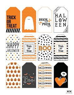 printable halloween gift tags with black and orange designs