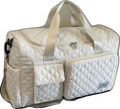 White Rectangular Diaper Bag With Large Capacity, White Large Capacity Rectangular Diaper Bag, Large Capacity Rectangular White Diaper Bag, Large Capacity White Rectangular Diaper Bag, White Quilted Travel Bag, Everyday White Quilted Bag, White Quilted Rectangular Shoulder Bag, Cream Rectangular Diaper Bag For Travel, White Tote Diaper Bag For Travel