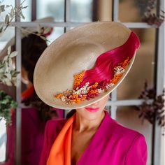 Occasion hat decorated with a variety of natural preserved flowers, sinamay silk an jewelery. This beautiful handmade fascinator hat is perfect for special occasions like weddings, christenings, horse races and other special events! All of our designs are 100% handmade in our studio-workshop in Southern Spain. If you would like to see more of our designs visit our WEBSITE at www.calabylilian.com and follow us on INSTAGRAM @calabylilian. As it is made by hand, it is possible that there may be sma Elegant Straw Hat With Structured Crown For Wedding, Elegant Wedding Straw Hat With Structured Crown, Curved Brim Hat For Royal Ascot Ceremony, Curved Brim Costume Hats And Headpieces For Summer Ceremonies, Fitted Straw Hat With Curved Brim For Weddings, Fitted Brimmed Straw Hat For Weddings, Fitted Curved Brim Straw Hat For Wedding, Fitted Straw Hat For Wedding At Royal Ascot, Fitted Straw Hat With Short Brim For Wedding