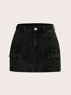 Women's Casual Cargo Denim Mid-Length Skirt With Pockets Black Casual   Polyester Plain Straight Medium Stretch  Women Clothing, size features are:Bust: ,Length: ,Sleeve Length: Black Cargo Skirt, Denim Cargo Skirt, Cargo Skirts, Womens Corset Tops, Casual Denim Skirt, Black Jean Skirt, Shapewear Tops, Denim Cargo, Denim Skirt Women