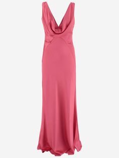 Dress made of satin Draped V-neck Open back Slim fit Pink Made in Italy Composition: 100% polyester | Pinko Women's Long Satin Dress in Pink Pinko | SS24 Long Satin Dress, Satin Dress Long, Tie Scarf, Italian Outfits, Satin Gown, Feminine Design, Knitwear Cardigan, Satin Dress, Clothing Dresses