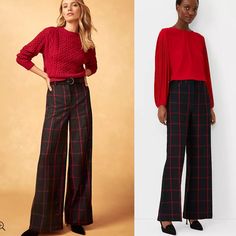 Ann Taylor Nwt Sz 12 High Waist Plaid Pants Black And Red Large Windowpane Plaid Pattern. Never Worn, New With Tags. Our Wide Leg Pant Is A Modern Must-Have With A Perfect Drape And High Waist That Endlessly Flatters. Front Zip With Double Hook-And-Bar Closure. Belt Loops. Front Off-Seam Pockets. Back Besom Pockets. Fitted Red Wide Leg Pants For Fall, Red Wide Leg Pants For Fall Formal Occasions, Formal Red Wide Leg Pants For Fall, Red Wide Leg Pants For Workwear In Fall, Red Pants For Fall Workwear, Red Formal Bottoms For Fall, Red Winter Workwear Bottoms, Formal Red Pants For Fall, Red Formal Pants For Fall