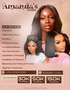 Wig Poster Design, Hair Poster Design Ideas, Hair Business Packaging Ideas, Hair Salon Poster Design, Salon Promotion Ideas Marketing, Hair Salon Poster, Hair Poster Design, Flyers Ideas