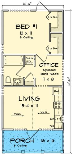 the floor plan for a small house with two bedroom and an attached living room area