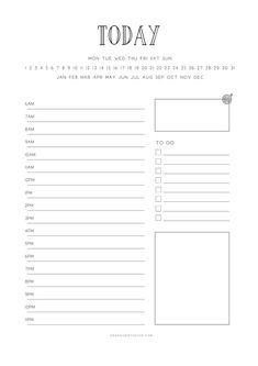 One Page Day Planner Sheet - Black And White With Time Slots, TO DO list, and notes section Todays Date, Printable Day Planner, Free To Do List, Daily Schedule Printable, Day Planner Template, Daily Work Planner, Daily Planner Hourly, Daily Planner Printables Free, Free Daily Planner