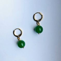 Small Gold Jade Teardrop Earrings.vintage Dark Green Jade | Etsy Green Jade Earrings For Pierced Ears, Vintage Green Jade Earrings, Vintage Green Clip-on Drop Earrings, Vintage Jade Round Earrings, Handmade Green Round Clip-on Earrings, Green Clip-on Dangle Jewelry, Green Clip-on Dangle Earrings, Vintage Green Hoop Earrings As Gift, Vintage Green Hoop Earrings Gift