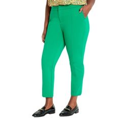 Featuring a tailored fit, these high-rise pants with a front fly zipper and hook and bar are crafted from compact stretch knit, offering a structured yet comfortable full-length inseam available in regular, tall, and petite sizes. Size: 18.  Color: Green.  Gender: female.  Age Group: adult. Stretch Work Pants, Plus Size Pants, Work Wear Women, High Rise Pants, Work Pants, Petite Size, Size 20, Gender Female, Size 16