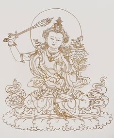 a drawing of a buddha sitting on top of a table