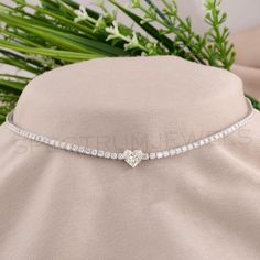 SI/H Heart Diamond Choker Necklace 14k White Solid Gold Christmas Gift 5.30 Ct. Heart Choker Necklace, Diamond Choker Necklace, Wedding Necklaces, Diamond Choker, Heart Choker, Necklace Diamond, Heart Diamond, White Solid, Flower Jewelry