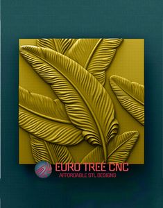 the euro tree cnc logo is shown on a green background with gold leaf shapes