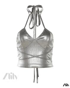 Zlily - Solid Color Slim Fit Fashion Halter Neck Strap Sexy Backless Vest Cute Bandage, Vest Streetwear, Silver Crop Top, Women Halter, Summer Vintage, Stage Outfits, Vintage Summer, Neck Strap, Birthday Outfit