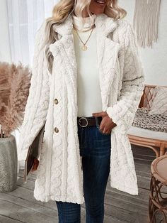 Women's Teddy Coat Fleece Sherpa Jacket Double Breasted Lapel Flannel Winter Coat Fall Windproof Thermal Warm Cream Heated Jacket Outerwear Long Sleeve Fall Black Apricot 2023 - US $31.99 Fur Cardigan, Elegant Blazers, Lapel Coat, Cozy Coats, Winter Chic, Winter Outerwear, Teddy Coat, Long Sleeves Coats, Sherpa Jacket