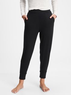 Pure Body PJ Pants | Gap Factory Trousers Sleepwear With Pockets For Loungewear, Sleepwear Trousers With Pockets For Loungewear, Loungewear Yoga Pants With Pockets, Long Yoga Pants With Pockets For Loungewear, Yoga Pants With Pockets For Loungewear, Relaxation Activewear With Elastic Waistband, Elastic Cuffs Full-length Loungewear Bottoms, Loungewear Bottoms With Elastic Cuffs, Full-length Pull-on Sweatpants For Loungewear