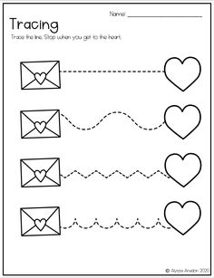 valentine's day worksheet with hearts and envelopes for kids to color