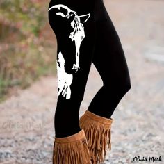 Olivia Mark - Horse Print Skinny Leggings, Casual Elastic Waist Stretchy Leggings, Women's Clothing Western Wear Outfits, Stretchy Leggings, Womens Leggings, Horse Print, Leggings Casual, Boho Casual, Plus Size Casual, Western Wear, Workout Leggings