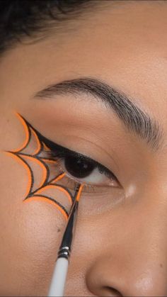 Mundane Halloween, Spider Web Makeup, Orange Makeup, Holiday Makeup Looks