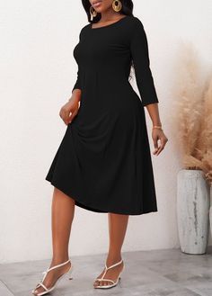 ROTITA 3/4 Sleeve Black Round Neck Dress simple dresses, unusual dresses, wessing dresses #dressesforsale #dressesforme #dresses4less, dried orange slices, yule decorations, scandinavian christmas Dress Nigth, Unusual Dresses, Round Neck Dress, Round Neck Dresses, Orange Slices, Scandinavian Christmas, Buy Dress, Yule, Fall Dresses