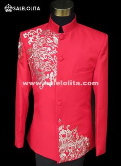 Name:Embroidery Bridegroom Groomsmen Suits Men Vintage Red Chinese Collar Tunic Suits Men Palace Suit Black/ Blue   Color: Red,Blue,Black   Condition: Brand new   Occasion: Versatile   Include: Jacket+pants     Notice : Please remark your height and weight when you placed an order. Traditional Stand Collar Suit For Wedding, Traditional Suits With Stand Collar For Wedding, Fitted Red Suits For Ceremony, Fitted Red Suit For Ceremony, Red Fitted Suits For Ceremony, Fitted Red Bandhgala For Festive Season, Red Fitted Bandhgala For Festive Season, Red Fitted Bandhgala For Festivals, Traditional Red Long Sleeve Suits