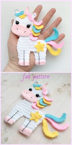 crocheted unicorn finger puppets made with yarn