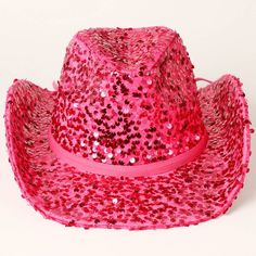 Take a walk on the wild side with our Women's Sequin Mesh Cowboy Hat! This hat boasts a bedazzled design that is perfect for any party or event. Made with 100% polyester, it is both stylish and durable. Plus, the adjustable suede string attached adds a touch of versatility to this cowboy hat design. Time to lasso in some attention! Size: One Size Fits All : 22-23" (57-58cm) Circumference, 3.5" Brim Size, 4.75" Crown** Western Mini Hat With Flat Brim For Party, Western Style Mini Hat With Flat Brim For Party, Fun Wide Brim Party Hat, Western Style Party Top Hat With Short Brim, Western Flat Brim Party Hats, Western Flat Brim Hats For Party, Country Style Short Brim Hat For Party, Country Style Flat Brim Hat For Party, Country Style Flat Brim Party Hat