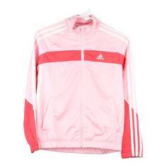 Vintage pink Age 11-12 Adidas Track Jacket - girls medium Winter Sports Track Jacket In Pink, Pink Winter Sports Track Jacket, Pink Winter Track Jacket For Sports, Pink Fall Sports Outerwear, Winter Pink Track Jacket For Sports, Pink Outerwear For Sports In Fall, Pink Outerwear For Fall Sports, Pink Sports Track Jacket With Long Sleeves, Sporty Pink Outerwear For Streetwear