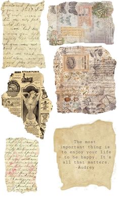 some old papers with writing on them and an image of a woman's face