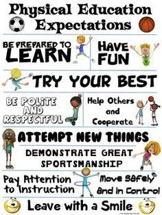 an advertisement for physical education with images of children and text that reads learn to fun try your best attempt new things