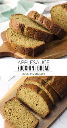 slices of zucchini bread sitting on top of a cutting board next to each other