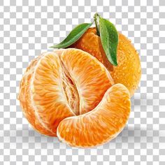 an orange cut in half with leaves on top