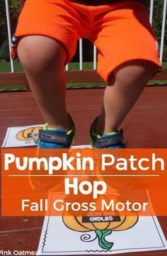 a person riding a skateboard on top of a wooden floor with text overlay that reads pumpkin patch hop fall cross motor