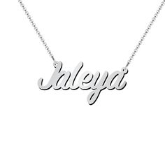 Sterling Silver Personalized Name Necklace | Jewlr Silver Nameplate Necklace For Everyday, Everyday Customized Silver Name Necklace, Minimalist White Gold Name Necklace, Custom Name Silver Necklace For Everyday, Silver Custom Name Necklace For Everyday, Customized Silver Name Necklace For Everyday Wear, Classic Sterling Silver Custom Name Necklace, Everyday Silver Nameplate Necklace, Everyday Silver Custom Name Necklace