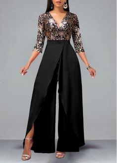 Color:Black;Size:L;Size:XXL;Package Contents:1 X Jumpsuit;Occasion:Other;Style:Bohemian; Trendy Jumpsuit, Floral Print Jumpsuit, Jumpsuit Elegant, Event Outfit, Lace Patchwork, Fall Fabric, Jumpsuit With Sleeves, Printed Jumpsuit, Looks Chic