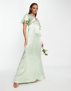 Dress by Topshop Love at first scroll V-neck Frill sleeves Button and zip fastening Regular fit Sage Green Gold Wedding, Green Dress With Sleeves, Wedding Drawings, Mismatched Dresses, Sage Green Bridesmaid, Modest Prom Dress, Green Bridesmaid Dress, Wedding Fits, Sage Green Bridesmaid Dress