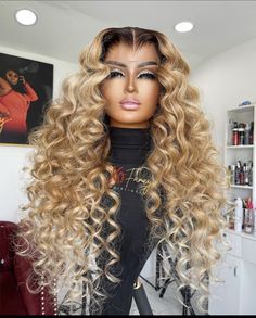 Hair Styles Clips, Long Blonde Curls, Blonde Curly Wig, 4a Natural Hair, Blonde Hair Looks, Curly Lace Front Wigs, Hair Wigs For Women, Synthetic Lace Wigs, Natural Hair Products