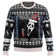 Scream Holiday Ugly Christmas Sweater Perfect And Unique Gifts For Adults Kids On Christmas Ghostface Christmas Sweater, Xmas Movies, Anime Christmas, Before Midnight, Holiday Movie, Knit Sweatshirt, Sweater Design, Wool Blend Sweater, Ugly Sweater