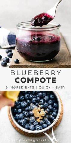 blueberry compote in a glass bowl with a spoon