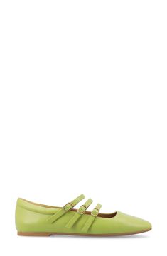 A trio of slender straps and squared toe give a modern, on-trend appeal to a Mary Jane flat equipped with a comfort cushioned footbed. Adjustable vamp straps with buckle closures Tru Comfort Foam cushioned footbed Synthetic upper and lining/rubber sole Imported Entertaining Essentials, Green Fits, Mary Jane Flats, Farmhouse Chic, Journee Collection, Nordstrom Store, Womens Flats, Tech Accessories, Mary Janes