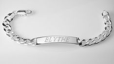 Custom Engraved ID Bracelet Sterling Silver 8 Inch Length Personalized Heavy Curb Link- Hand Engrave Wedding Lipstick, Medical Bracelet, Name Initials, Id Bracelets, Engraved Bracelet, Monogram Styles, Bracelet Sterling Silver, Engraved Items, Sterling Silver Bracelet