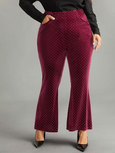 Trendy Bottoms, Flare Leg Pants, Plus Size Pants, Winter Colors, Modern Woman, Leg Pants, Plus Size Outfits, Polka Dot, Elastic Waist