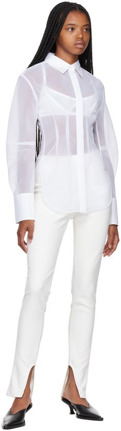 Sheer polyester organza shirt. · Cotton poplin spread collar and cuffs · Concealed button placket · Darts at front and back · Two-button barrel cuffs · Vented side seams Supplier color: White Dart Shirts, Lee White, Organza Shirt, Dion Lee, Collar And Cuff, Button Placket, Cotton Poplin, Luxury Streetwear, White Jeans