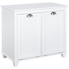 a white cabinet with two doors and one drawer