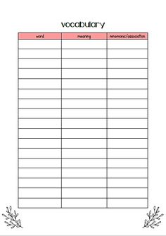 a printable sign up sheet with the words'vocaulary'on it