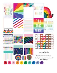 an assortment of colorful papers and stickers on a white background with the words rainbow