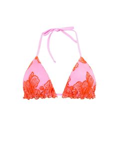 Elevate your beach style with the Capri Triangle Bikini Top, showcasing a striking two-tone mesh lace overlay in vibrant pink and orange—perfect for summer. This luxurious piece by PQ Swim, known for its elegance, features an adjustable classic silhouette with ties at the neck and back. Ideal for those who appreciate the sophistication of lace in swimwear, it can be mixed and matched or paired with our Capri lace bottoms for a complete, eye-catching look. Animal Print Outfits, Brazilian Cut, Lace Outfit, Dress Cover, Classic Silhouette, Lace Overlay, Beach Style, Mommy And Me, Pink And Orange