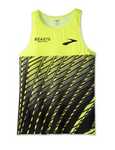 a yellow tank top with black and yellow lines on it, that says beast's