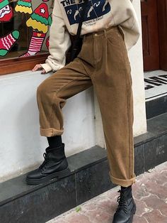 Corduroy Cargo Pants, 00s Mode, Pants Elastic Waist, Korean Casual, 90s Streetwear, Fleece Pants, 가을 패션, Casual Trousers, Mode Vintage